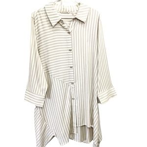 NWT Soft Surroundings Standout Striped Button Up Tunic Brown Beige Women's Large